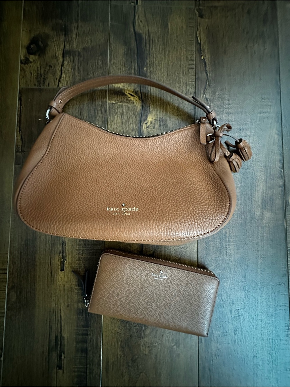 Kate Spade Brown Pebbled Leather Shoulder Bag & Matching Wallet Set - Picture 5 of 14